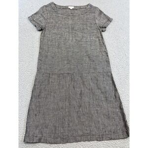 Garnet Hill Dress Womens 00 Black White 100% Linen Short Sleeve Shift Casual